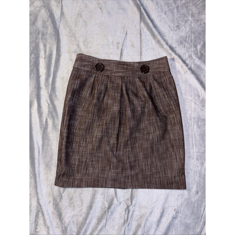 BCX Brown Pencil Skirt Pleated w/ Button Detail, Back Zip, Juniors Size 7